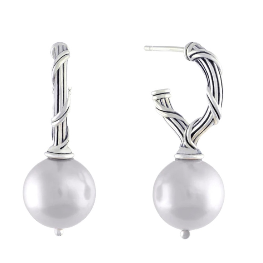 Pearl Hoop Earrings in Sterling Silver by PETER THOMAS DESIGNS